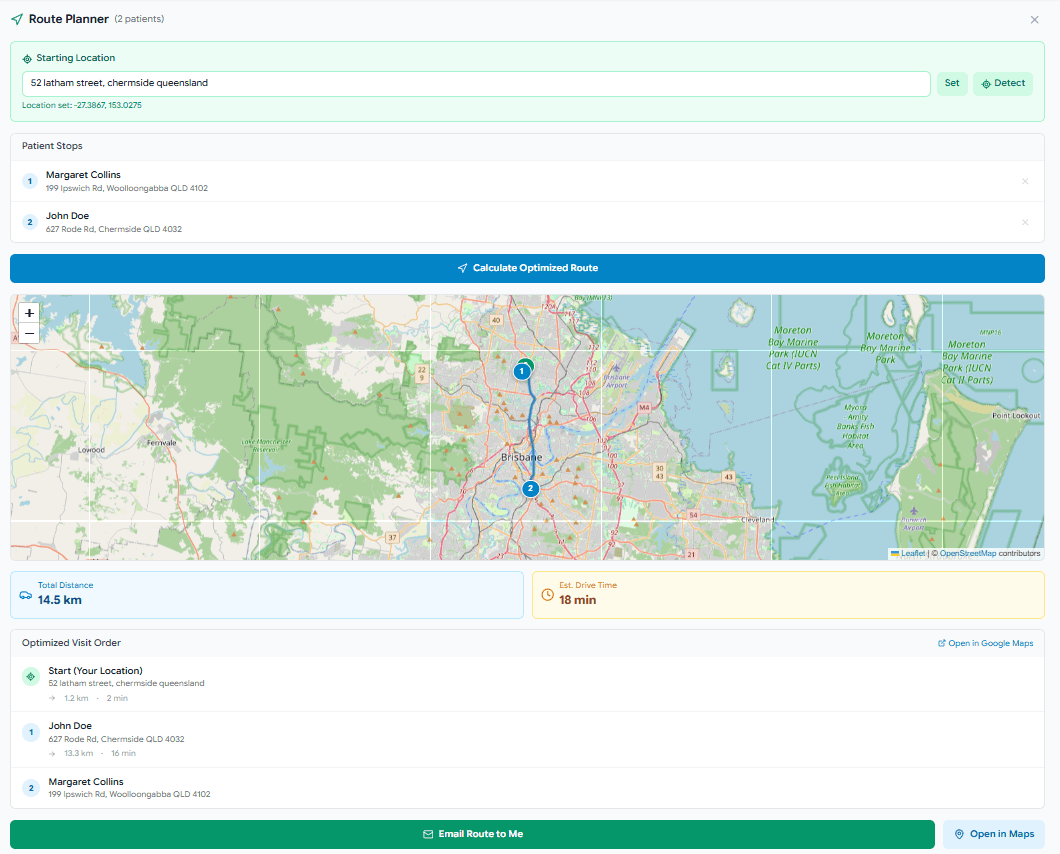HMR route planner with starting point selection