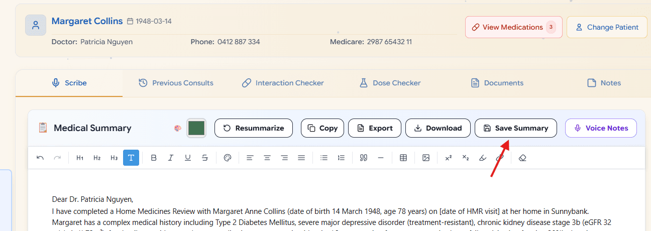 Scribe save summary triggering follow-up actions