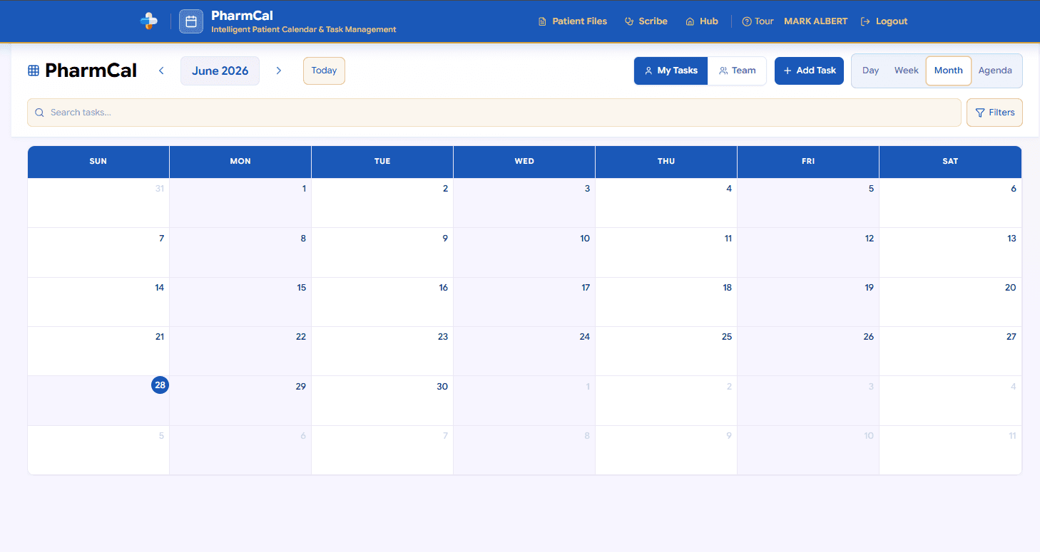 PharmCal monthly calendar grid