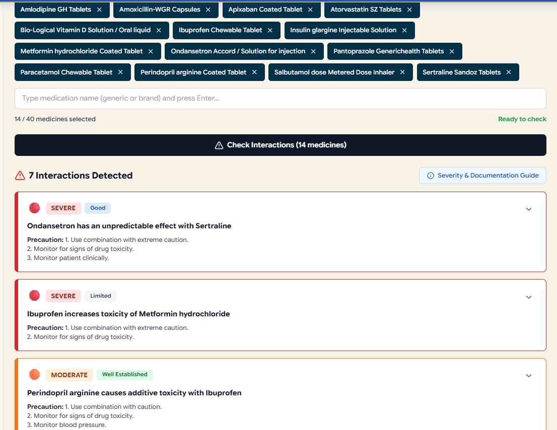 Scribe Interactions tab showing MIMS drug interaction results