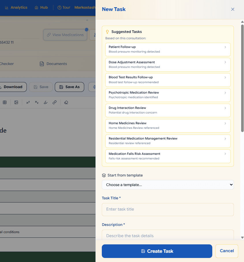 PharmCal task prompt after saving a report